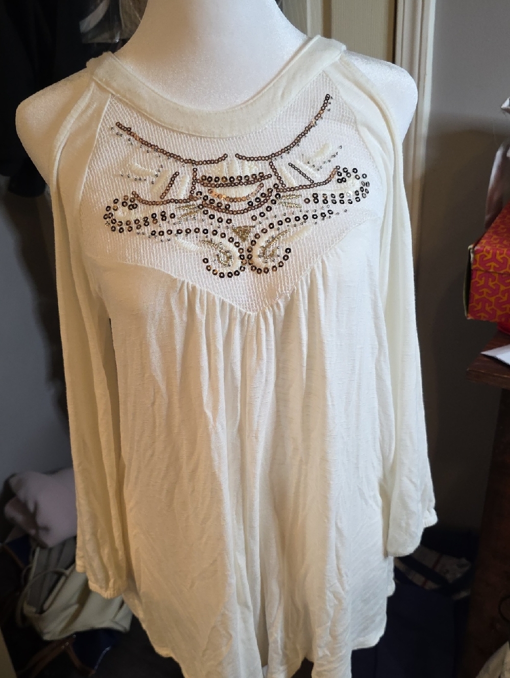 Maurices Cream Embellished Long Sleeve Tunic